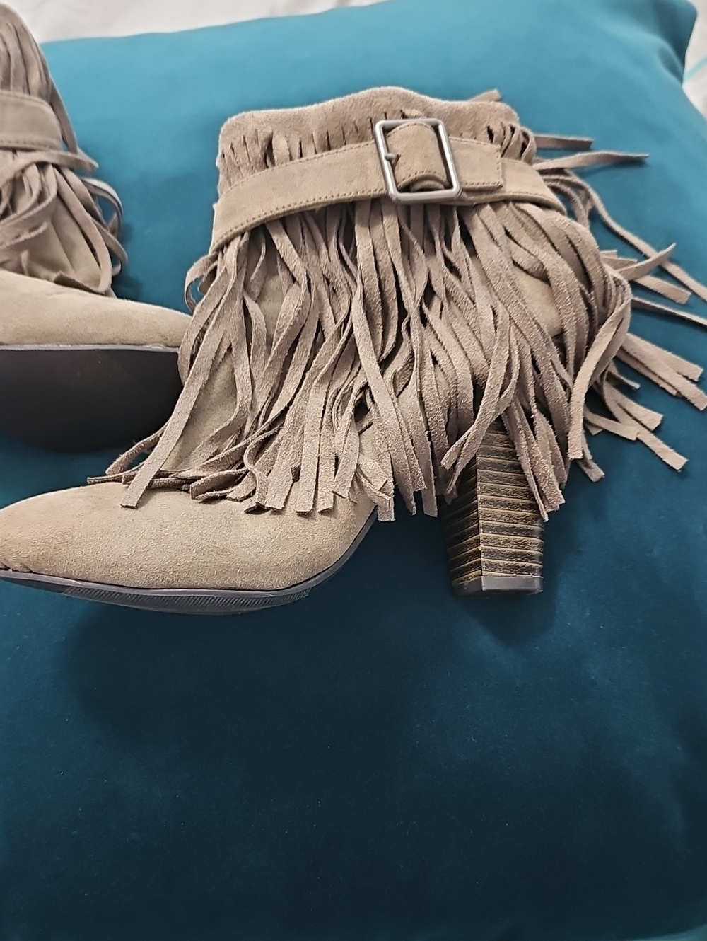 Daytrip Taupe Fringe Suede Ankle Boots with Buckle